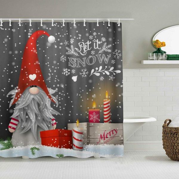 

shower curtain christmas scandinavian dwarf snow gift boxes candles waterproof bath liners hooks included -bathroom decorative