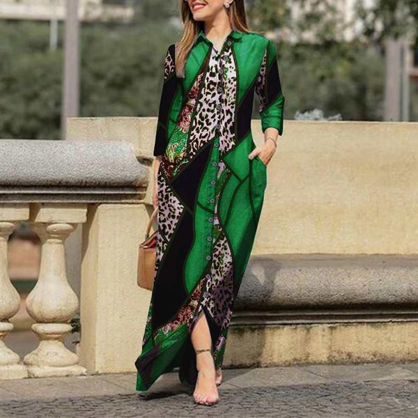 

casual dresses autumn shirt dress 2021 vonda bohemian women long maxi ladies office sundress sleeve vestidos oversized robe femme, Black;gray