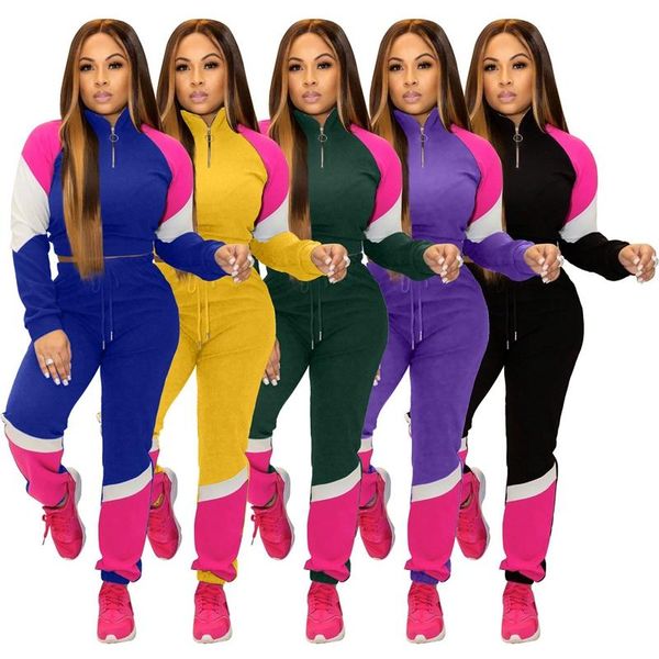 

plus size tracksuits women set 2021 autumn casual 2 piece pants sets patchwork sport sweat suits two outfits dress, White