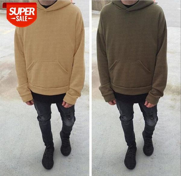

kanye upper body oversize profile drop shoulder solid color pullover men and women couple sweater #b38j, Black