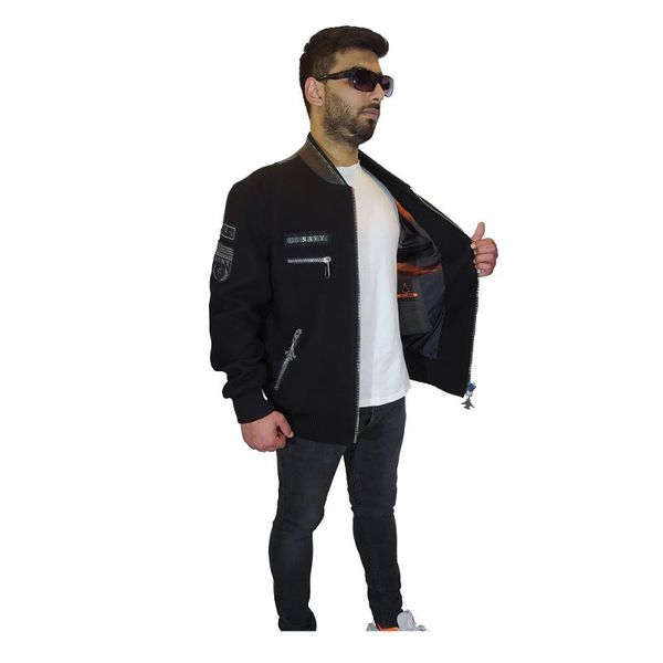 

men's natural real fabric leather mix jacket %100 & faux, Black