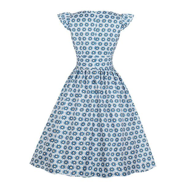 

clothes blue chic v neck pin up elbise cap sleeve summer women vintage pleated pink floral print retro dress, Black;gray