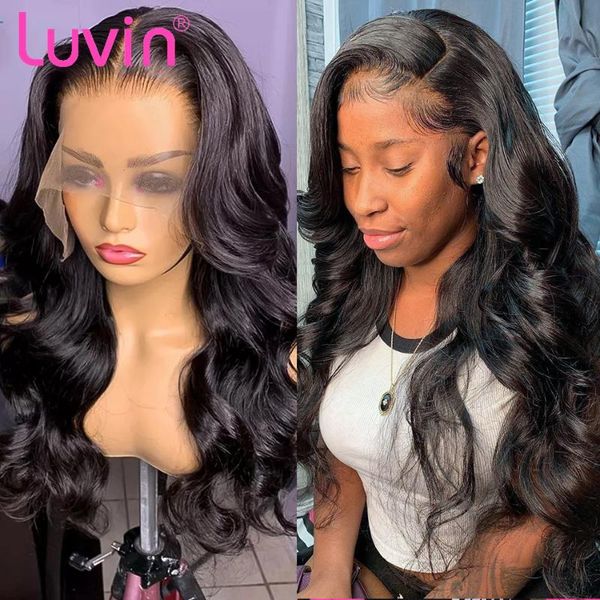 

lace wigs luvin hd transparent 30 inch body wave glueless front human hair for black women brazilian frontal wig plucked, Black;brown
