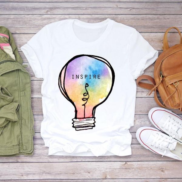 

watercolor fashion short sleeve womens t shirts 90s style casual graphic ladies female tee, White