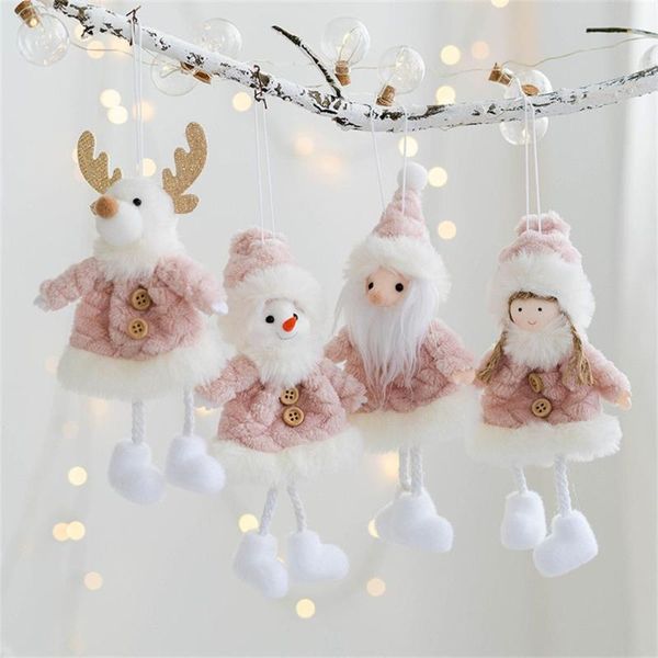 Natal decorações 1 pc decoração rosa pingente menina de pelúcia menina Papai Noel boneco de neve elk boneca casa do ano do lar