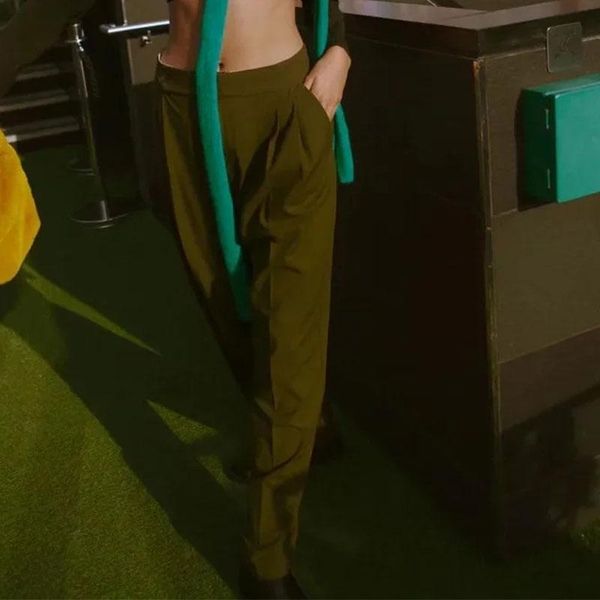 

women's pants & capris nlzgmsj za woman 2021 loose casual long women green thin high waist black simple wide-leg trousers 202110, Black;white