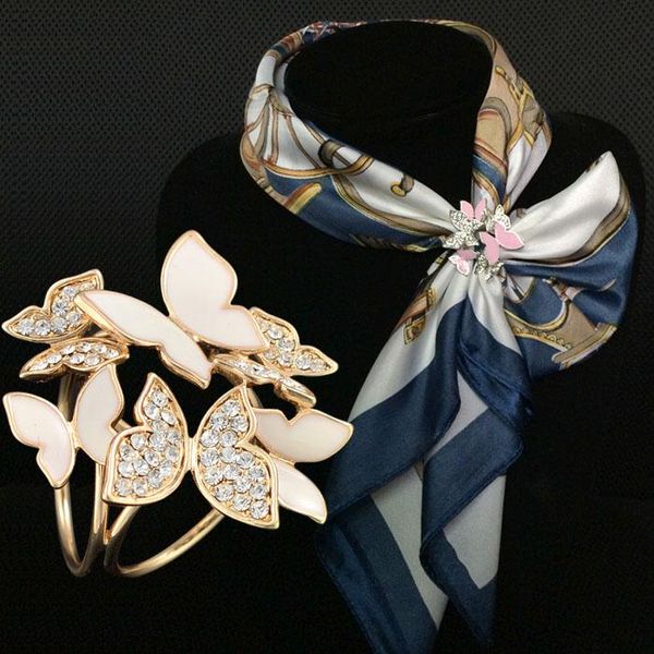 

pins, brooches fashion korean style rhinestone flowers scarf pin buckle classical silk holder shawl dual-purpose brooch, Gray