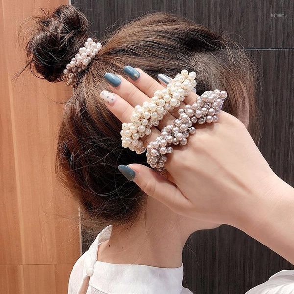 

fashion pearl scrunchie women girls elastic hair rubber bands accessories band ring scrunchies ponytail holder1