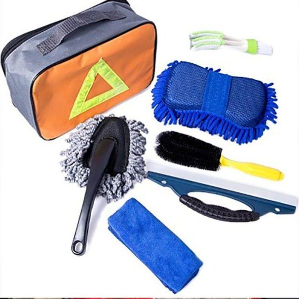 

car sponge 7 pcs/set interior exterior washing cleaning tool kit brush towel bag