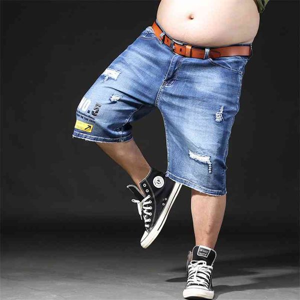 Shorts tamanho grande homens homens calções de verão buraco angustiado bermudas macho estiramento do vintage joelho jean grande denim rasgado mais 210723