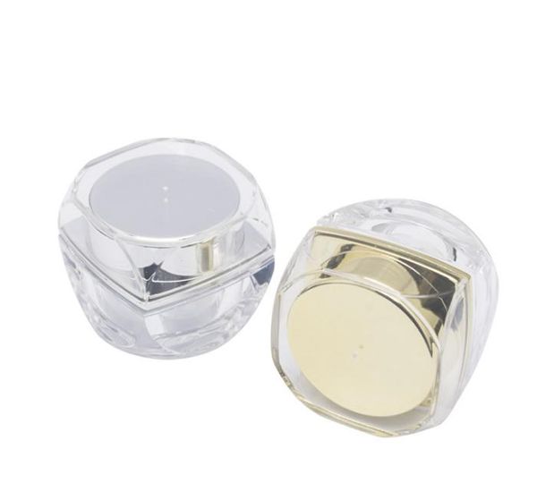 2021 5g 10g octogonal ouro prata acrílico vazio plástico cosmético creme pequeno frasco 5g 10g para amostra embalagem recipientes h