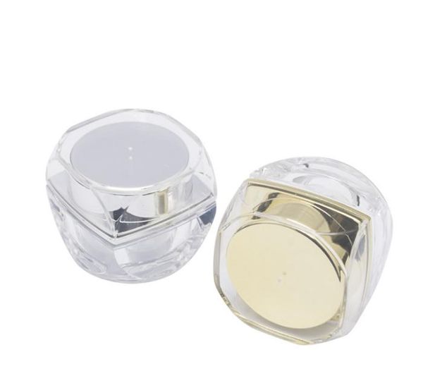 

2021 5g 10g octagonal gold silver acrylic empty plastic cosmetic cream small jars 5g 10g for sample packaging containers h, White