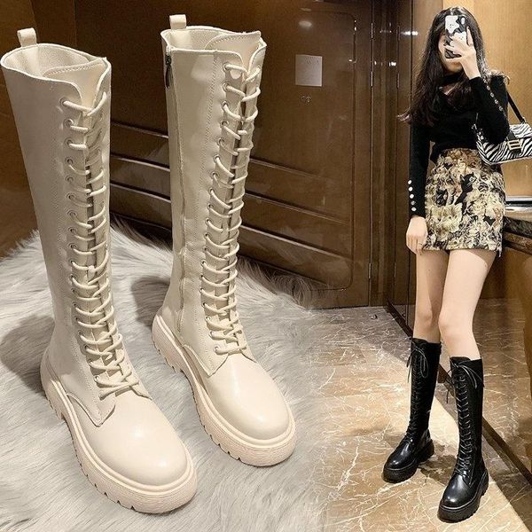 

boots women's autumn 2021 skinny small men's knee length british style, Black