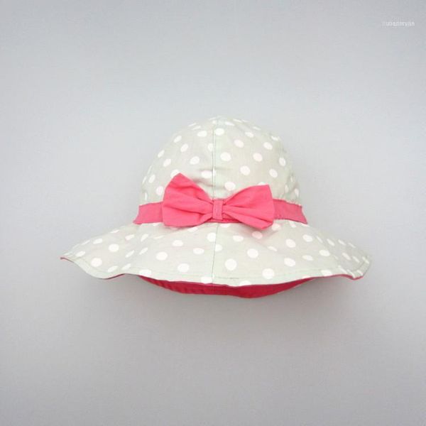 

girl's spot gray hat with pink bow cotton girl sun lovely baby caps & hats11, Yellow
