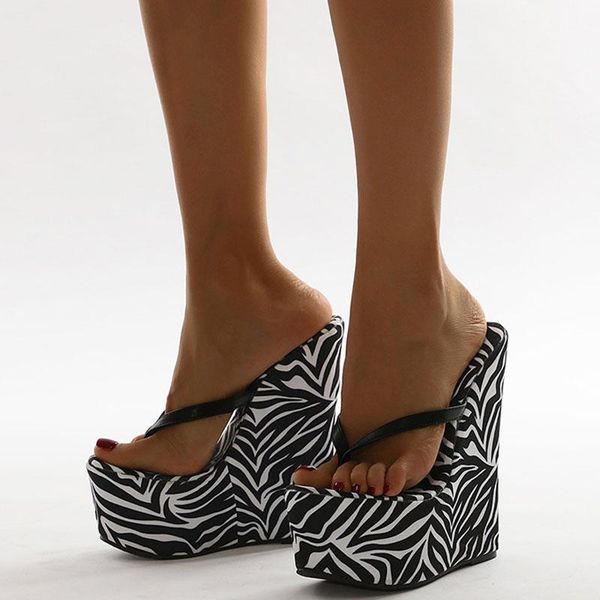 

slippers summer wedges women platform flip flops fashion high heels shoes outdoor beach sandals chaussure femme, Black