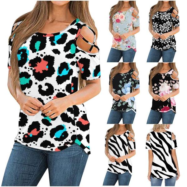 

women's t-shirt female plus size loose shirts clothing summer fashion printing tee casual round neck short sleeve hollow top, White