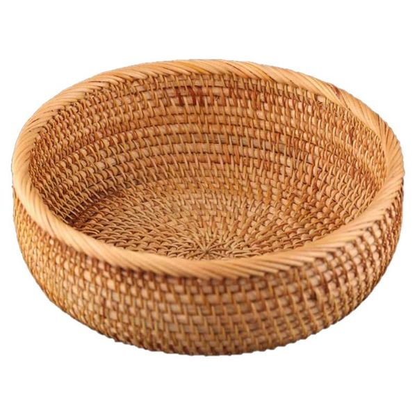 

storage baskets hadewoven round rattan fruit basket wicker food tray weaving holder dinning room bowl (medium 9inch)