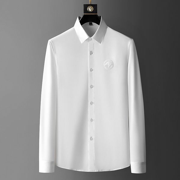 

men's polos luxury embroidery shirts for men long sleeve slim casual shirt black white business formal social tuxedo clothing k586, White;black