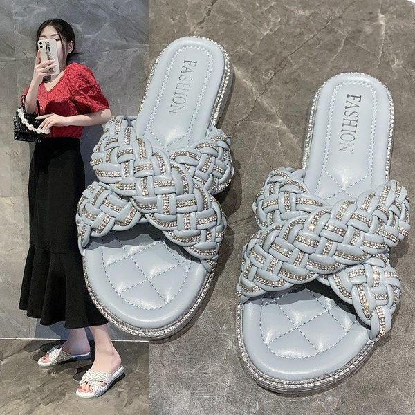 

shoes slippers women summer glitter slides low fashion pantofle jelly luxury flat 2021 pu crystal rubber female sl, Black