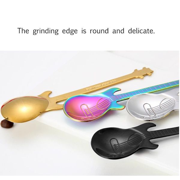 

spoons 304 stainless steel coffee spoon ice bar music pub guitar long handle tea flatware drinking tools