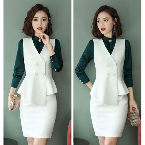 

work dresses izicfly style white women suit skirt and vest office uniform wear for plus size suits with waistcoat, White;black