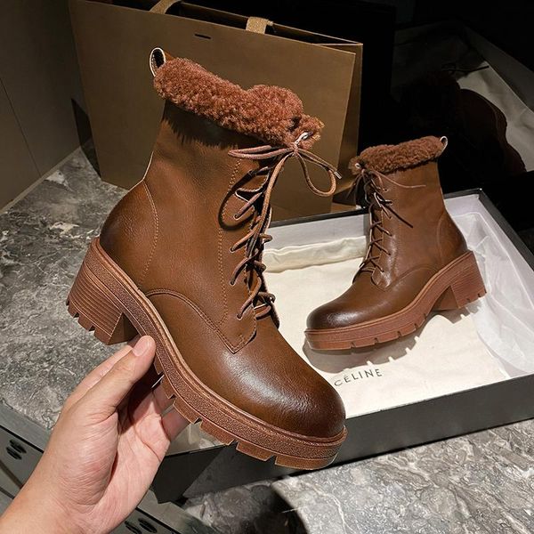 

boots women ankle leather cowhide upper+wool shoe mouth warm vintage snow russian winter shoes, Black