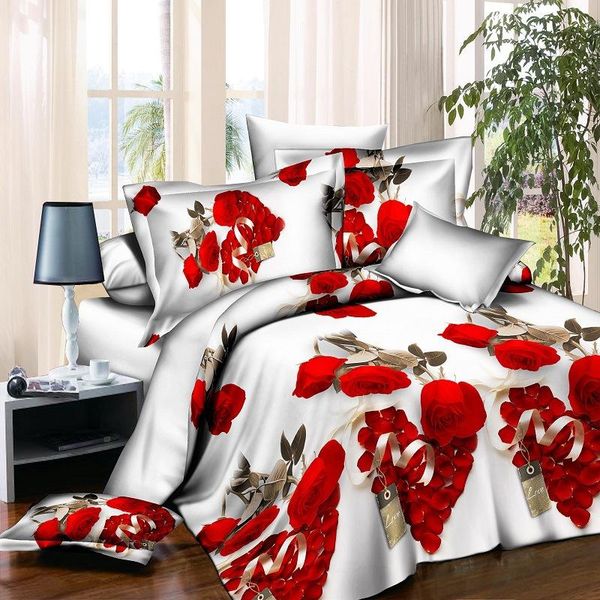 

red rose bedding set linen flower luxury bedclothes bed sheet king duvet quilt cover pillowcase 4pcs/set beauty home textile sets