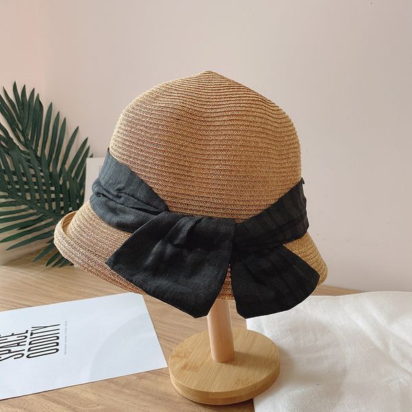 

big hat 2021 cotton and hemp bow straw basin small brim curl spring summer outdoor sunscreen fisherman's girl, Blue;gray