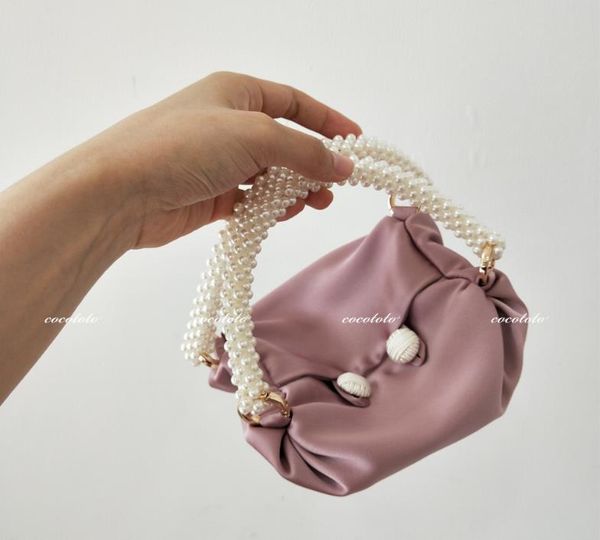 

shoulder bags beaded handbag 2022 fashion bag holiday style french pearl dumpling satin handbags