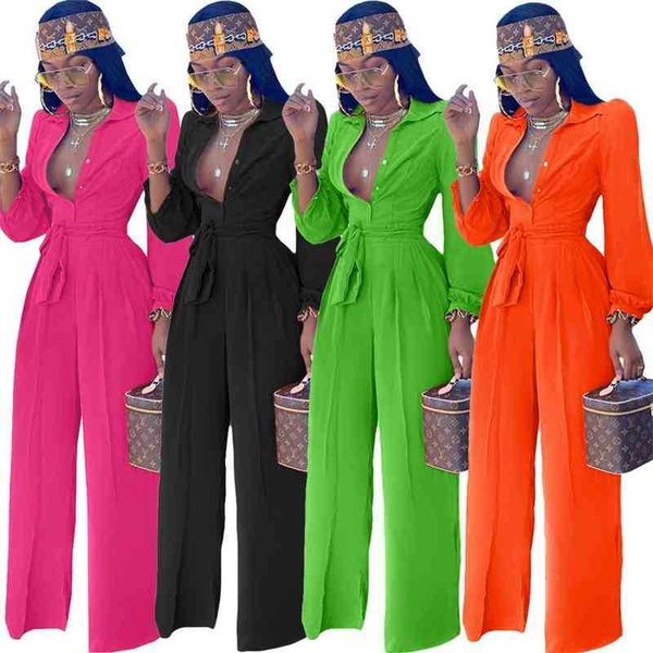 

ag8074 women's new casual shirt collar jumpsuit with belt, Black
