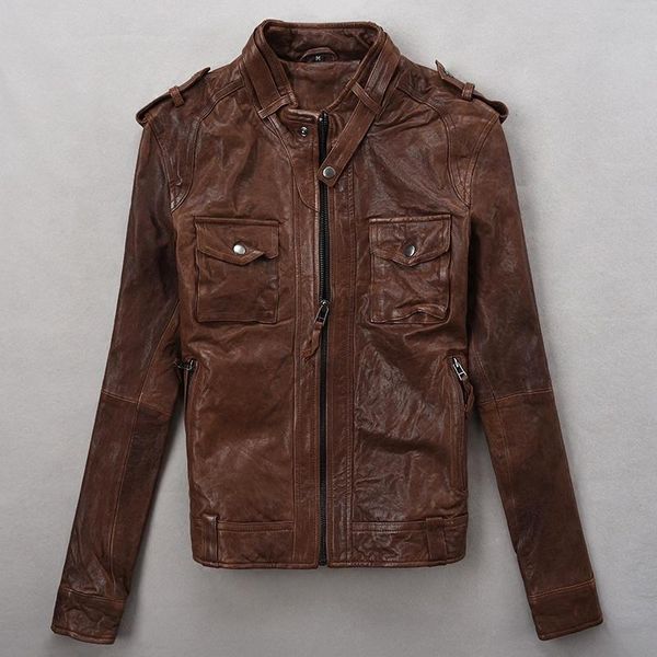 

women's leather & faux motorcycle fashion jacket with pockets natural sheepskin tight fit biker women red black brown 2021