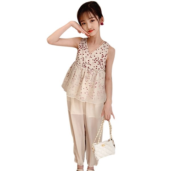 

clothes for girls heart vest + pants tracksuits summer kids casual style tracksuit 210527, White