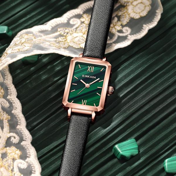 

wristwatches binkada 2021 light luxury adjustment watch ladies simple temperament square atmospheric student small green table, Slivery;brown