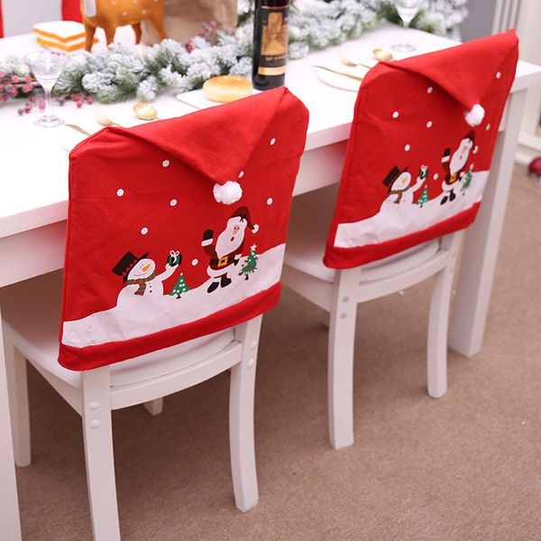 

chair covers xmas decor for home chairs cover santa claus cap non-woven dinner table red hat back christmas decorations