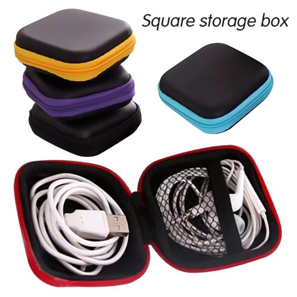 

mini portable earphone bag coin purse square storage bags usb hard case waterproof cable earbuds holder box
