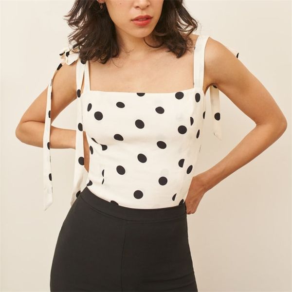 

summer women's camisole casual dot print bow decoration 210430, White;black