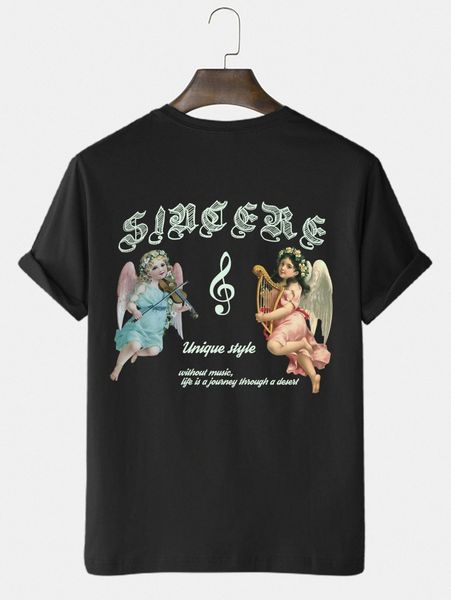 

men angel & slogan graphic tee o1ko#, White;black