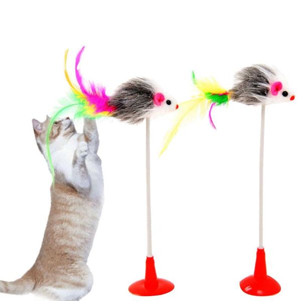 

10pcs cat toy flexible mouse vertical stick sucker colorful pole funny pet toys
