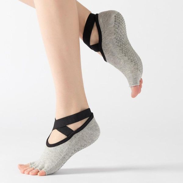 

sports socks 3pcs pilates dance ballet indoor non-slip yoga shoes gym fitness relax five toe backless accessories, Black