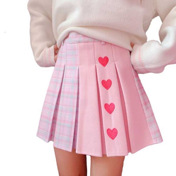 

skirts harajuku kawaii plaid mini skirt women schoolgirl lolita cosplay high waist heart cute pink a line pleated tennis short dha, Black