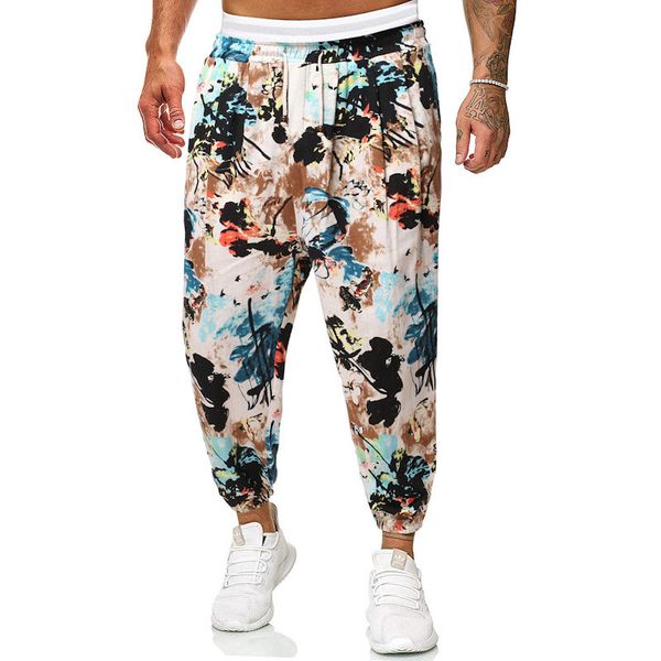

fashion boutique pants 2021 casual men's national style cotton hemp loose rope harem, Black