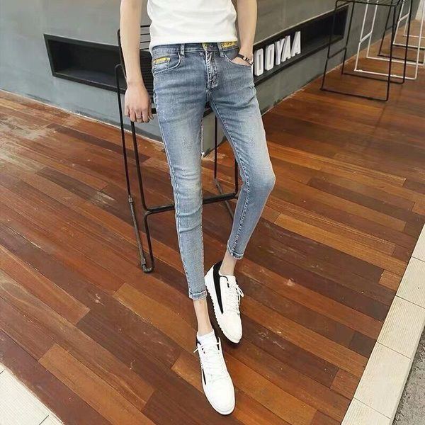 

men's jeans spring and summer 2021 denim korean trend stretch small feet net red pants thin teenagers pencil, Blue