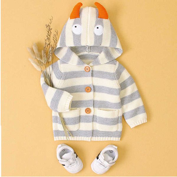 

boys girls hooded cartoon jacket outfits autumn winter infant warm baby long sleeve stripe coat children's clothing, Blue;gray