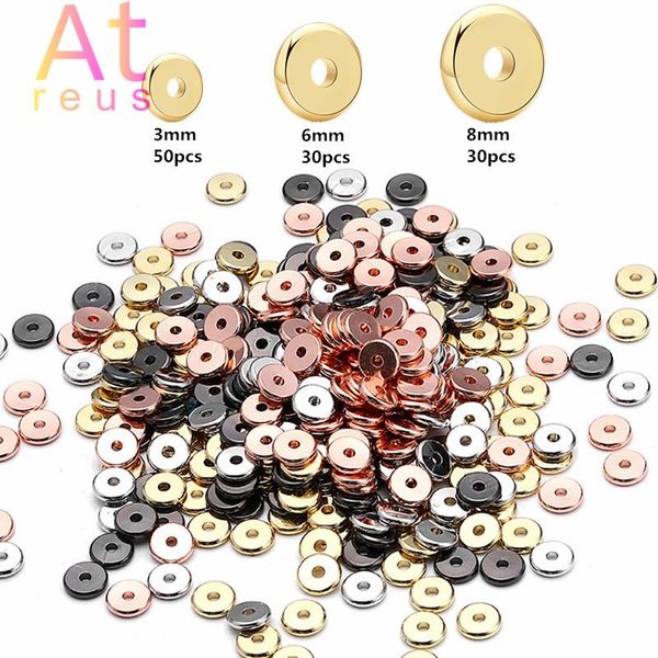 

other 30/50pcs 3 6 8mm coin spacer copper beads gold/silver color flat round loose for jewelry bracelet necklace making diy
