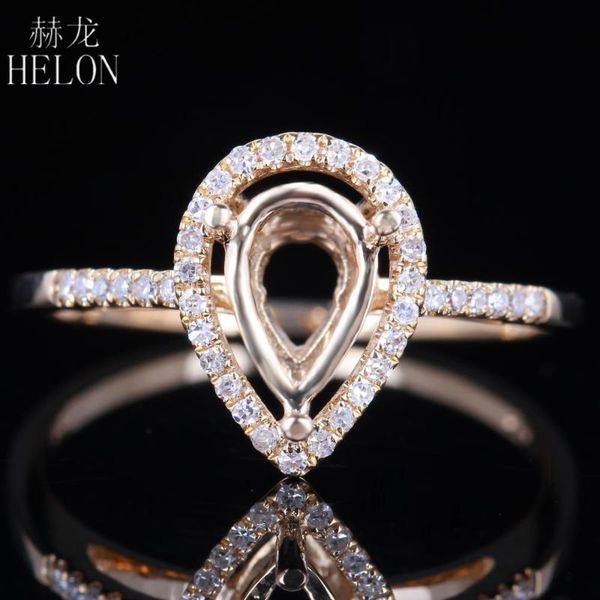 

cluster rings helon 5x8mm pear cut solid 14k yellow gold genuine natural diamonds semi mount engagement fine jewelry ring women, Golden;silver