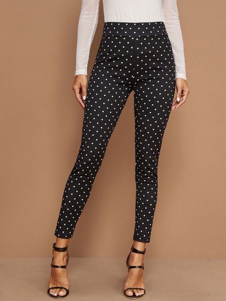 

wide waistband polka dot leggings 65hz#, Black