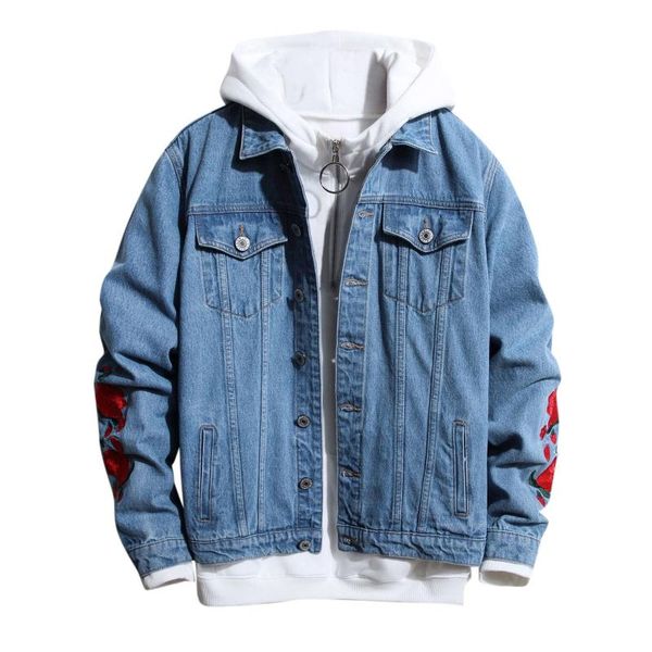 

men's jackets mens printed denim lapel jacket men winter windbreaker casual single breasted outwear jean coat with pocket, Black;brown