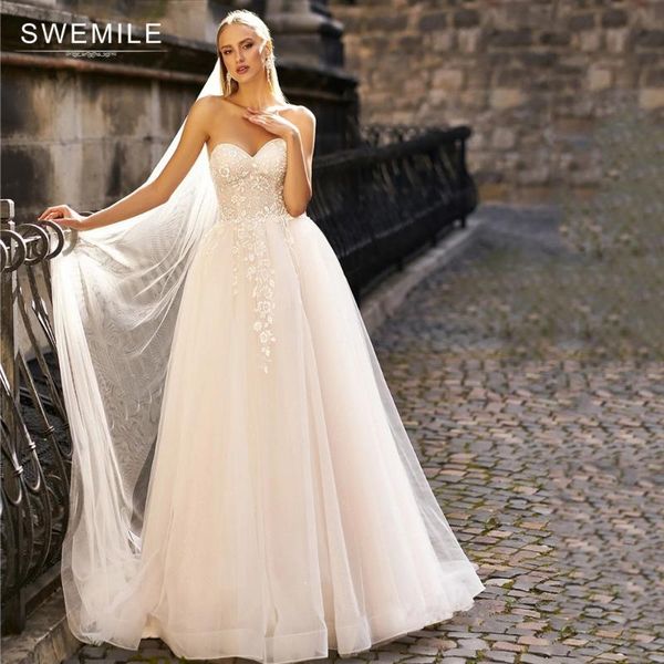 

other wedding dresses swemile lace backless princess bridal gowns strapless up appliques bride to be, White
