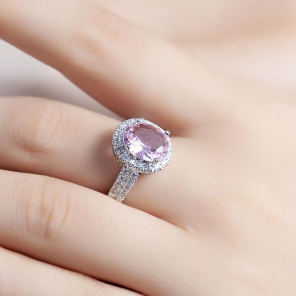 

wedding rings arrival pink crystal paved egg stone european women luxury cubic zirconia engagement silver plated jewelry, Slivery;golden