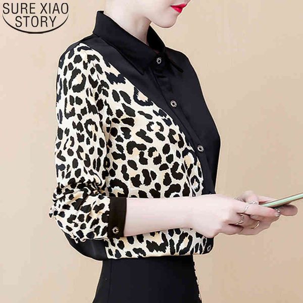 

leopard blouse autumn fashion long sleeve shirt women casual womens and blouses plus size blusas 8054 210417, White